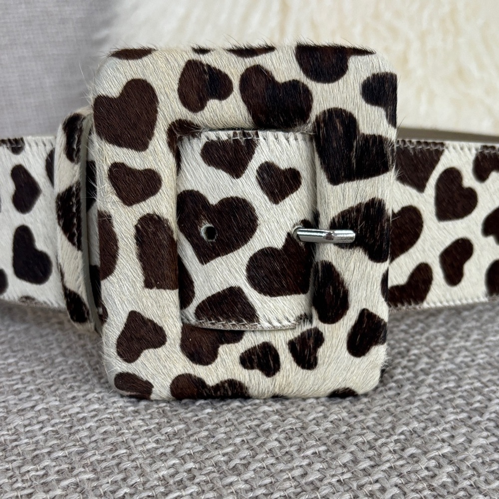 Alice + Olivia Heart Pattern Belt - Brown and Cream Pony-hair — SZ S - Picture 4 of 4
